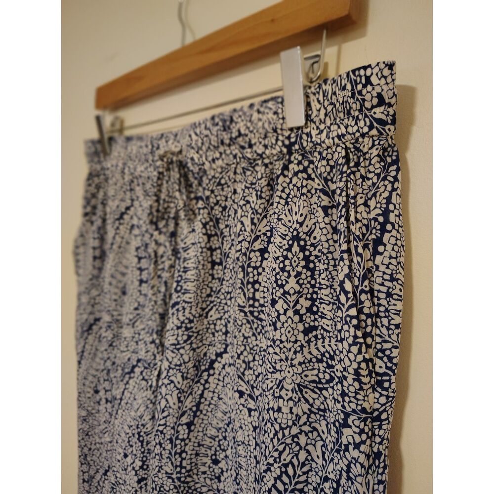 J.Crew Navy White Floral Print Pull On Pants Boho Coastal Grandma